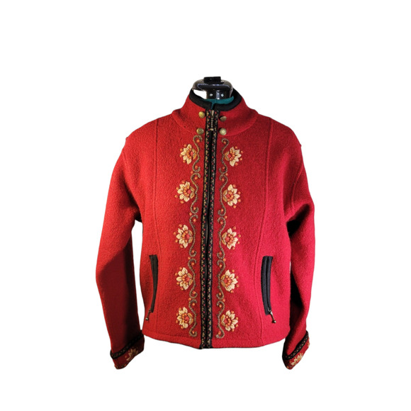 Vintage Icelandic Design Sweater Jacket Embroidered‎ Sz M Zip Up Fully Lined - Picture 1 of 11